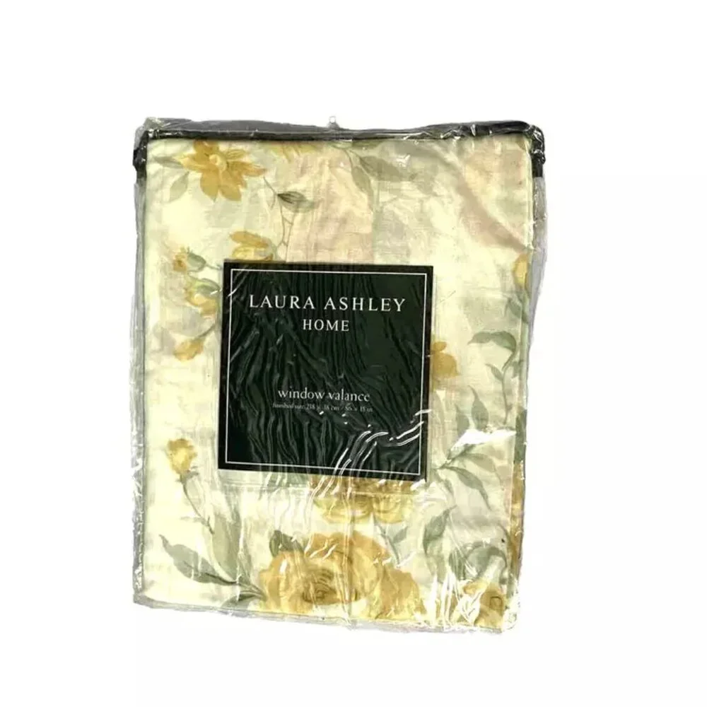 Laura Ashley NOS New Eva Floral Valance Short Curtain Vintage 90s Gold Ivory
